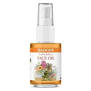 Badger Face Oil, Seabuckthorn, Certified Organic, Seabuckthorn Oil, Organic Face Oil, Moisturizing Facial Oil, Natural Face Oil, 1 oz Glass Bottle