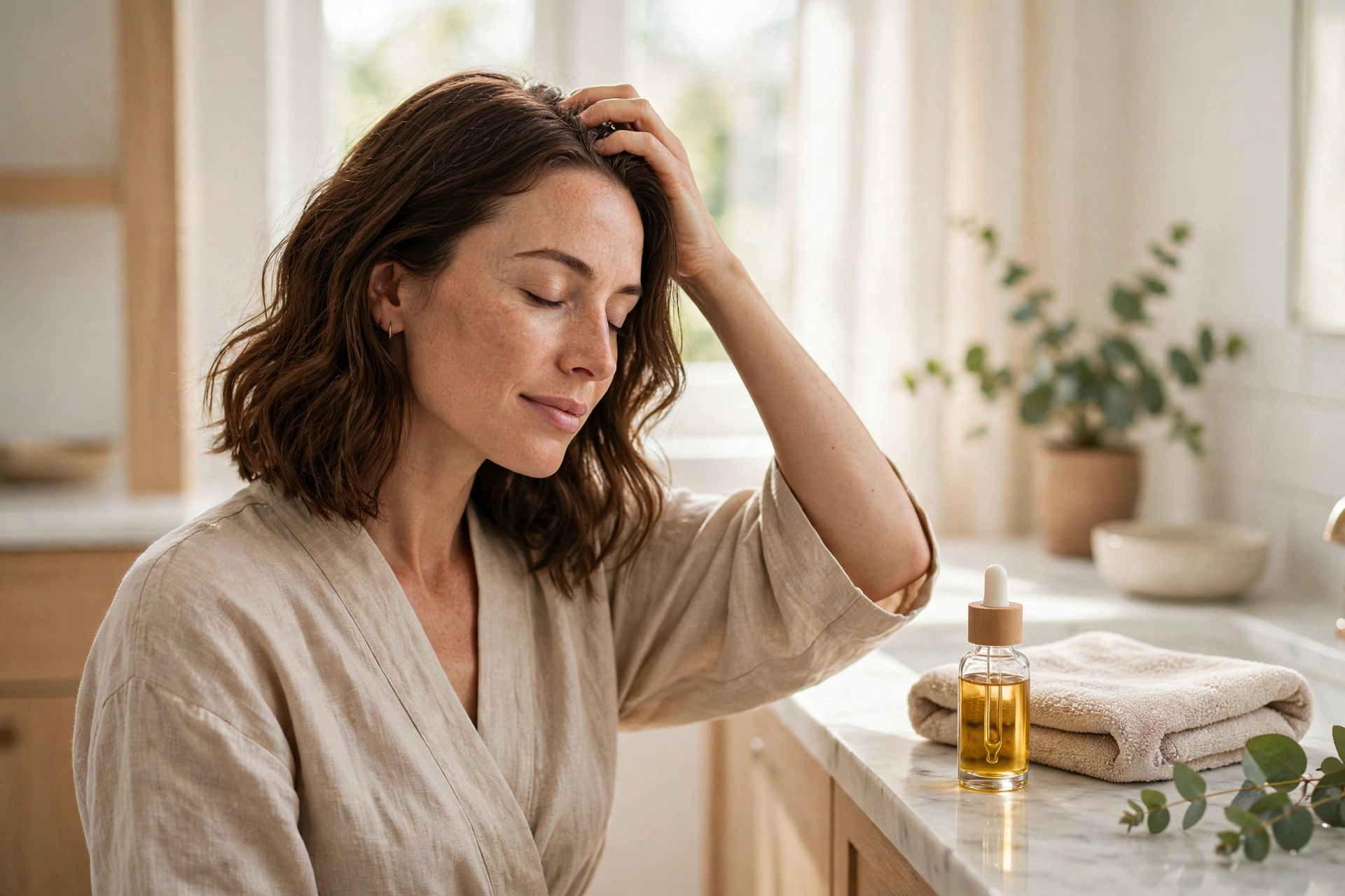 Woman massaging hair oil into her scalp